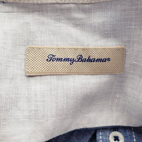 Tommy Bahama 100% Linen Mens Shirts Size XXL 2XL Woven Chambray Blue Hawaiian - Picture 6 of 7